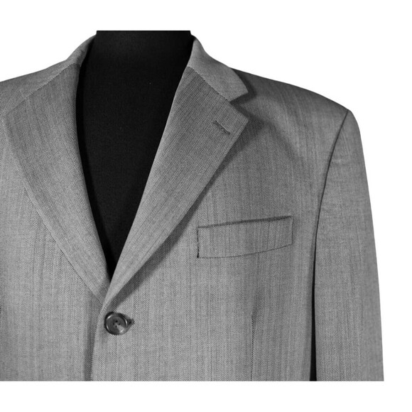 Chaps Ralph Lauren Mens Blazer Gray Herringbone Wool Suit Jacket Sport Coat 44R - Picture 5 of 8